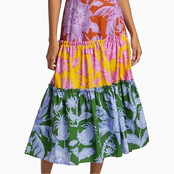 white flowy spaghetti strap dress FARM Rio Tropical Swing Mix Midi Dress | Floral | Size XL